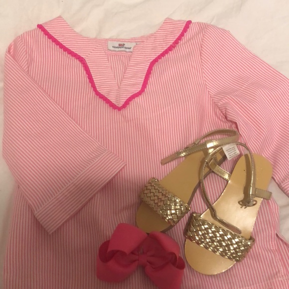 Pink and white stripe tunic with hot pink Pom trim - Picture 5 of 5